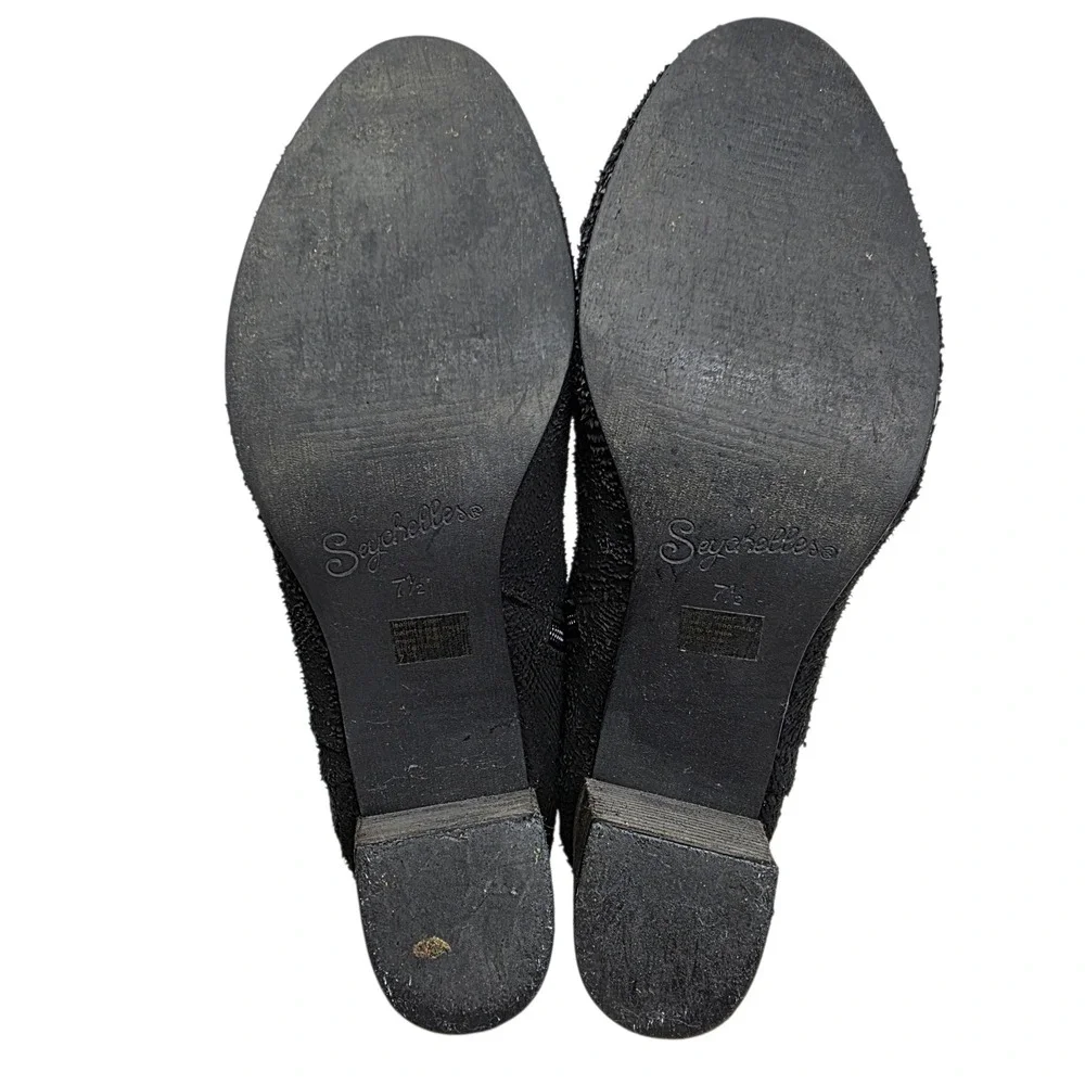 Anthropologie Seychelles Prop Black Textured Leather Ankle Boots Block Heel‎ 7.5
